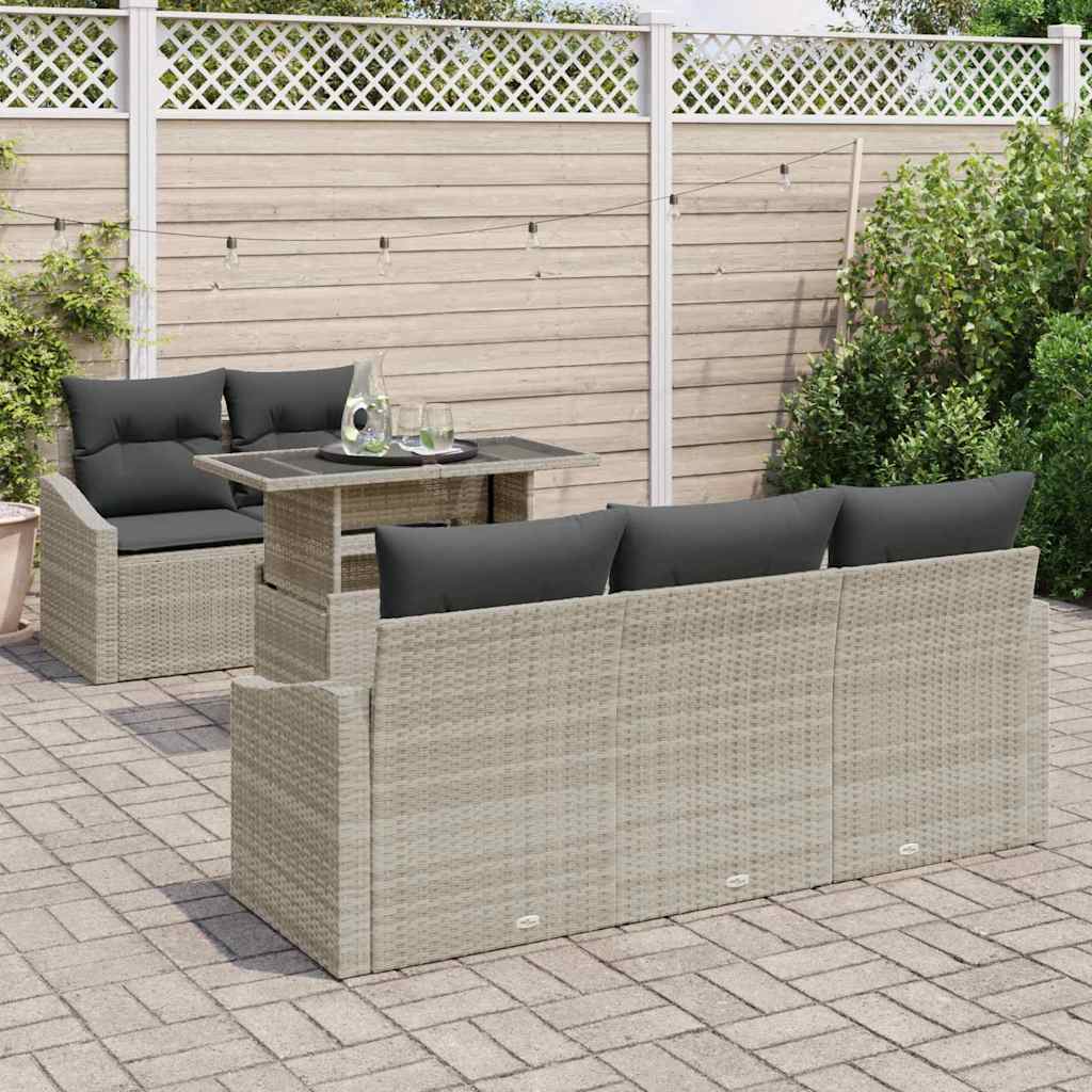 Garten-Sofa-Set mit Speicher 6 pcs Hellgrau Poly Rattan